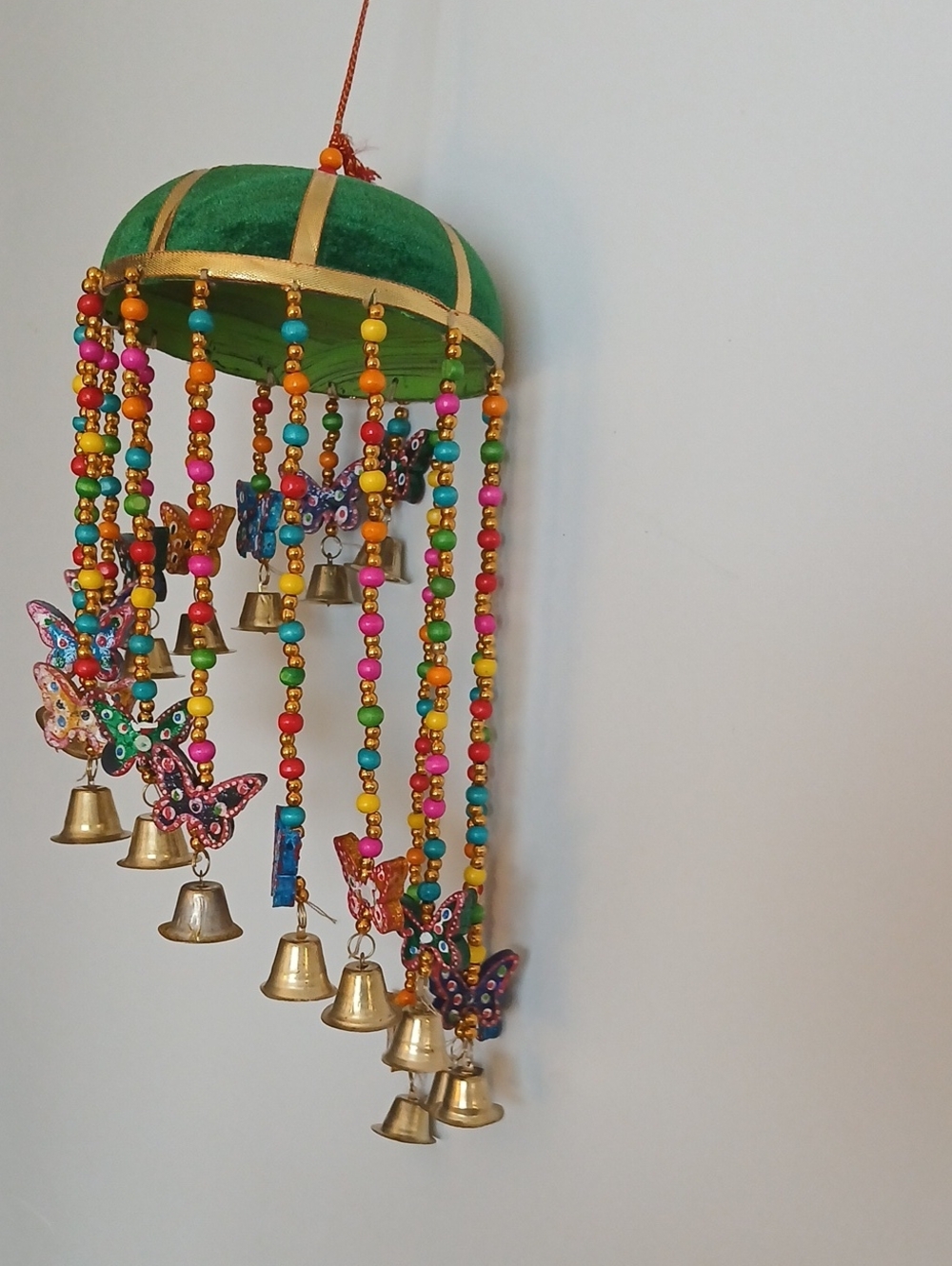 Hand Crafted Green Bell & Butterfly Bead Hanging